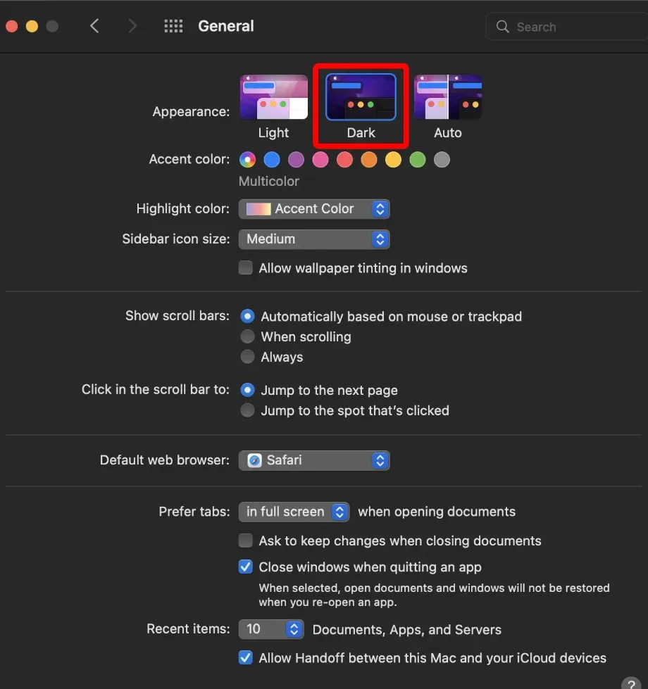 enable Dark Mode on a Mac