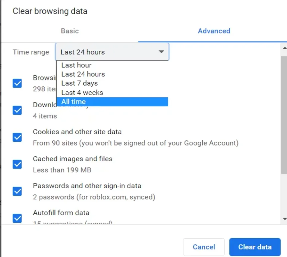 Clear Browser Cookies and Cache